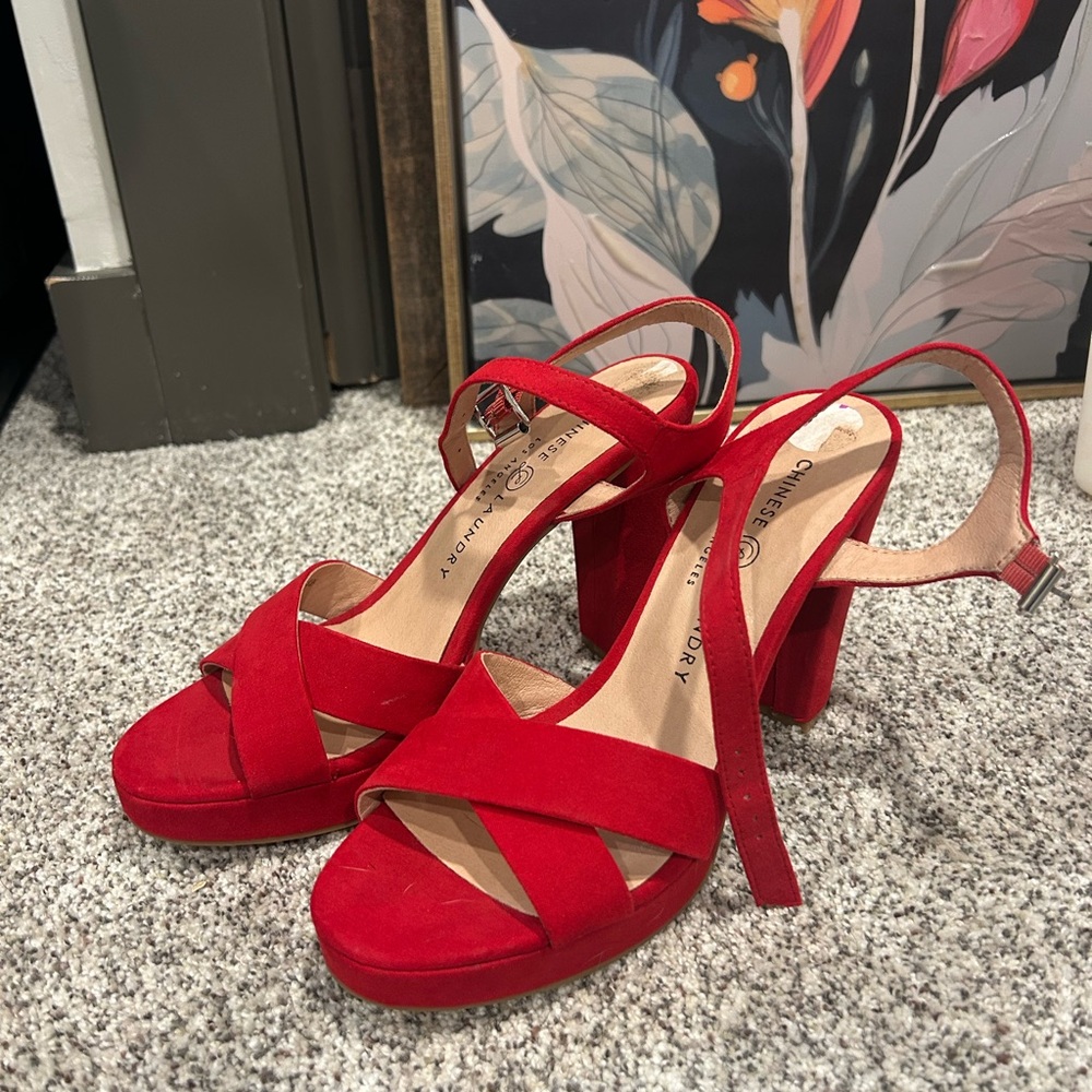 Chinese Laundry Red Suede Block Heels
